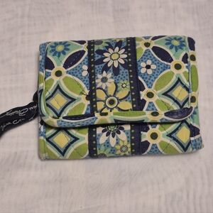 Patterned Quilted Foldover Wallet - Blue, Green & White